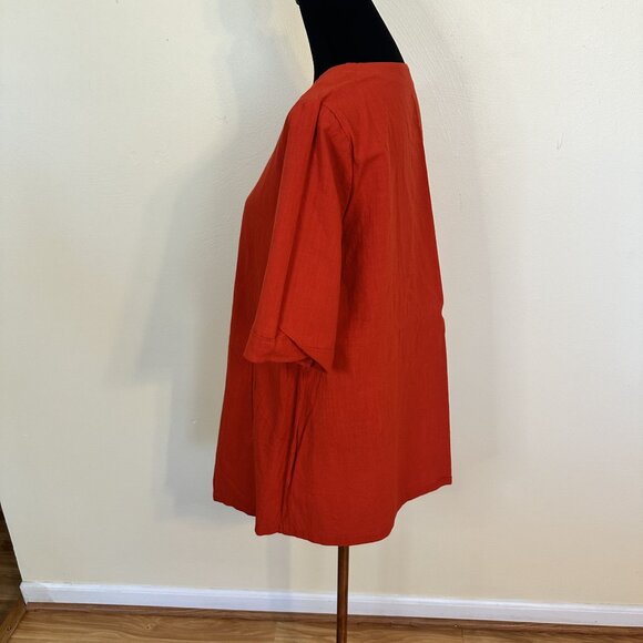 Misslook Womens Red Tunic Top Shirt Asymmetrical Hem Pockets Cotton 3/4 Sleeve - Picture 9 of 11